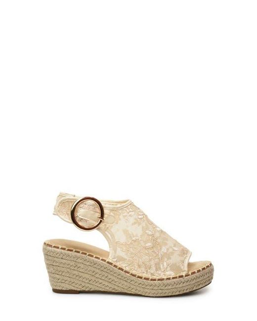 Catherine Malandrino Natural Latio Mesh Lace Wedge Sandal
