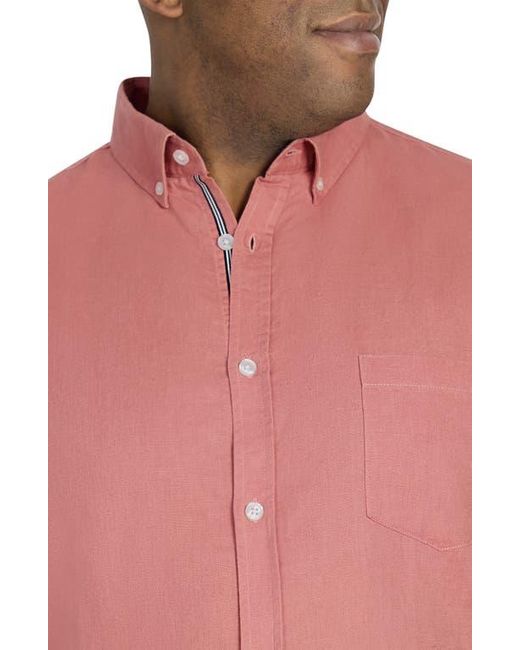 Johnny Bigg Red Fresno Short Sleeve Linen & Cotton Button-Down Shirt for men