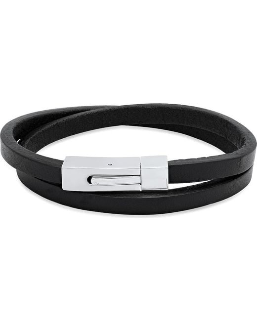 HMY Jewelry Black Leather Wrap Bracelet for Men for men