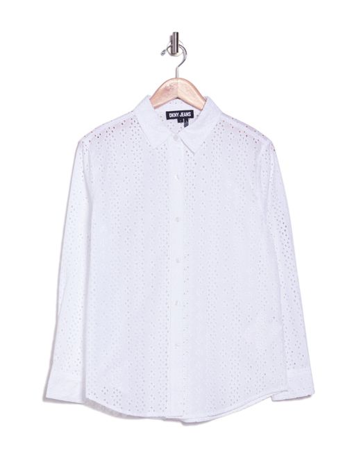 DKNY White Cotton Eyelet Button-up Shirt