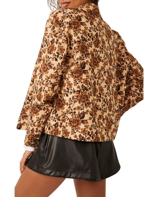 Free People Brown Cali Floral Print Boxy Single Breasted Blazer