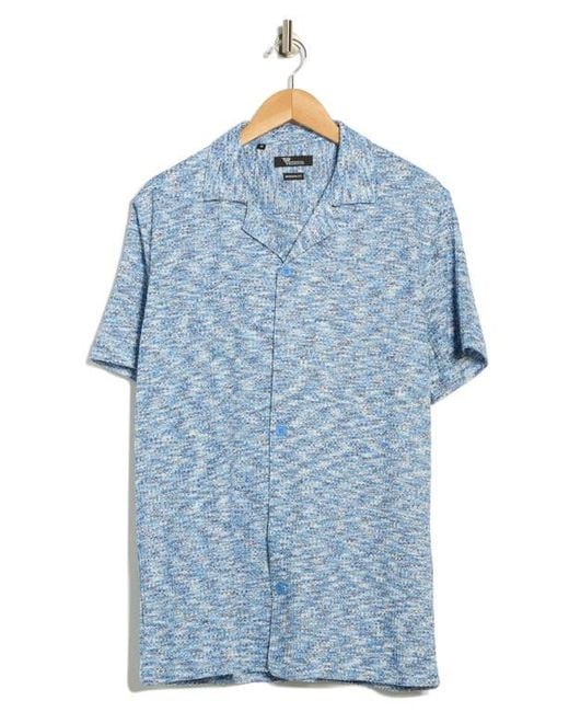 T.R. Premium Blue Mélange Short Sleeve Button-Up Shirt for men