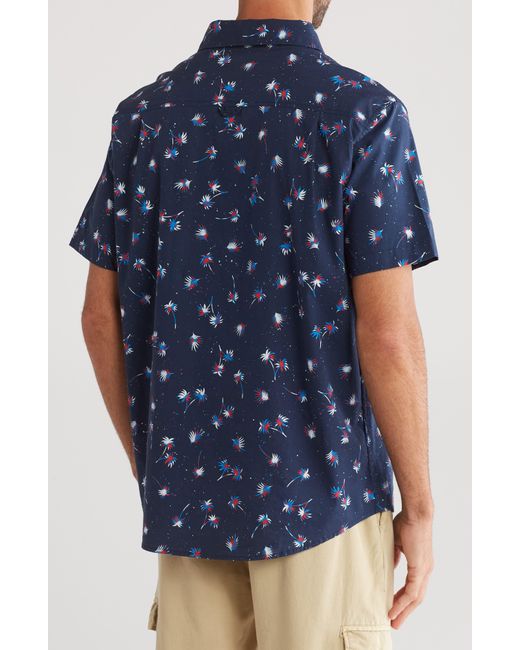 Hurley Blue Patriot Palm Tree Short Sleeve Button-up Shirt for men