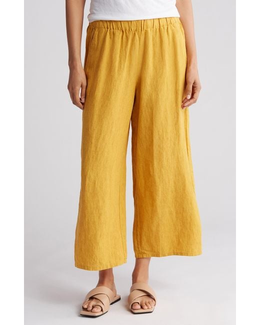 Eileen Fisher Yellow Organic Linen Crop Wide Leg Pants