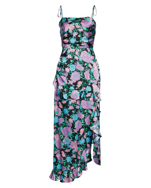 Wayf Floral Tie Strap Ruffle Dress in Blue | Lyst