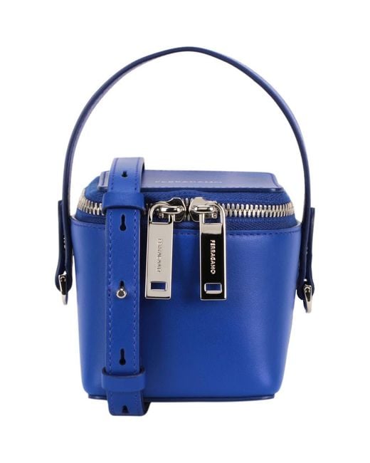 Ferragamo Cube Leather Bucket Bag in Blue | Lyst