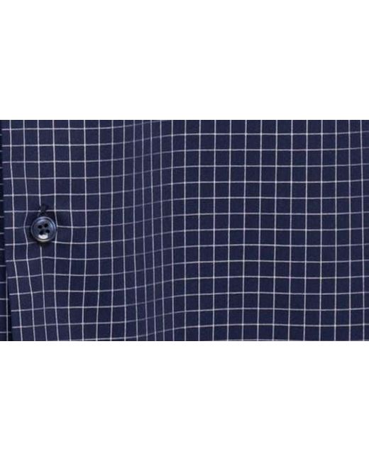 VELLAPAIS Blue Grid Cotton Slim Fit Button Down Shirt for men