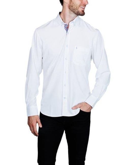 Tailorbyrd White Mélange Performance Button Down Shirt for men