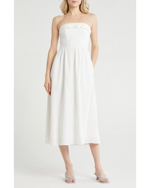 Wayf Women's White Strapless Linen Blend Midi Dress