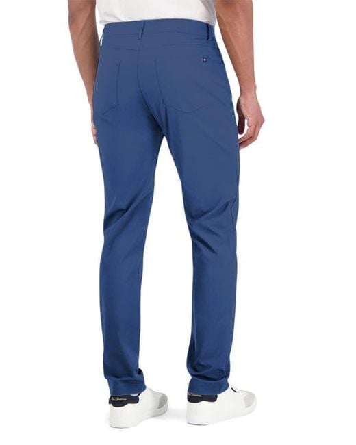 Ben Sherman Blue Solid 4-Way-Stretch Tech Golf Pants for men