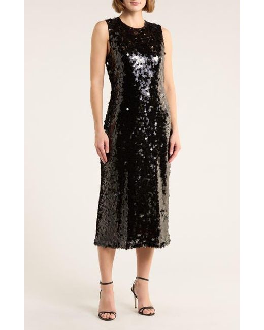 Wayf Black Sleeveless Sequin Midi Dress