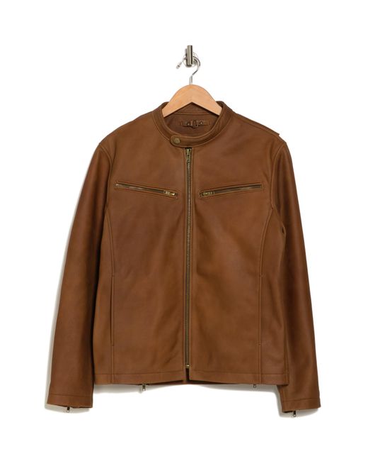 Frye Brown Racer Crackle Leather Jacket for men