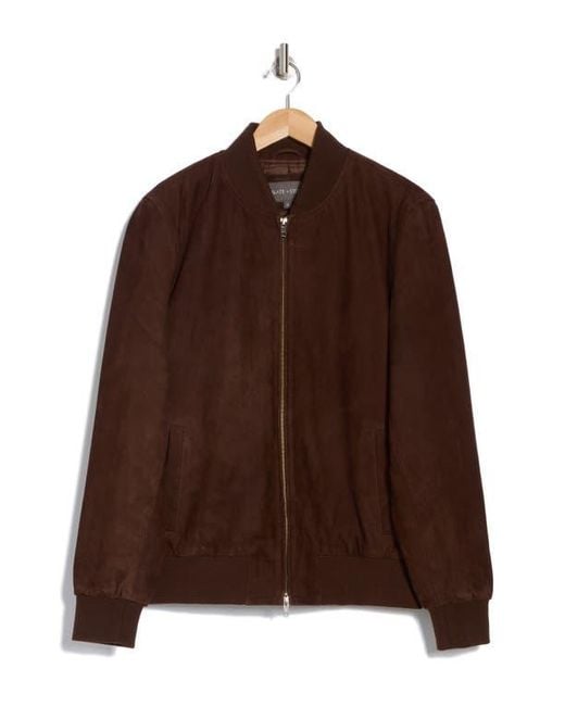 Slate & Stone Brown Suede Padded Bomber Jacket for men