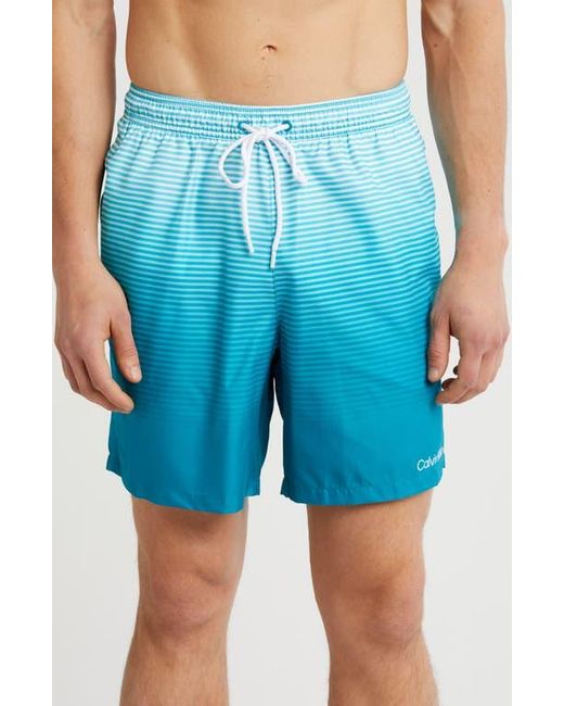 Calvin Klein Blue Gradient Stripe Swim Trunks for men
