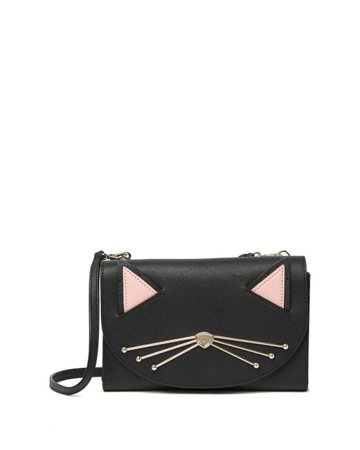 Kate Spade Winni Leather Cat Crossbody Bag in Black | Lyst