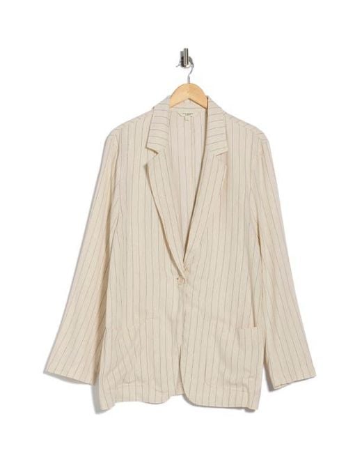 Max Studio Natural Oversize Pinstripe One-Button Blazer