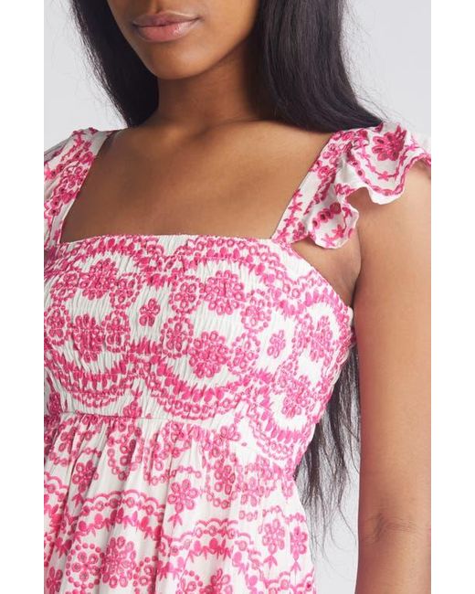 Chelsea28 Embroidered Eyelet Smocked Sleeveless Maxi Sundress in Pink | Lyst