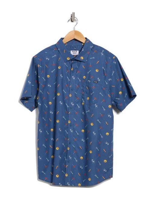 Hurley Blue Regular Fit Bbq Short Sleeve Button-Up Shirt for men
