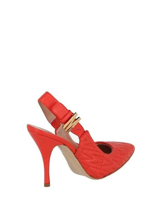 Moschino Red Quilted Logo Slingback Pumps