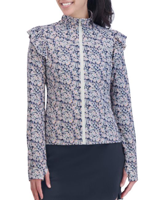 SAGE Collective Blue Flyer Ruffled Front Zip Performance Jacket