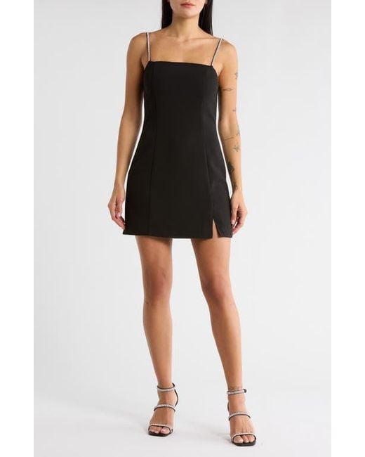 black mini dress with rhinestone straps Manetica Black Bow Mini Dress with Diamond Straps M main image 0