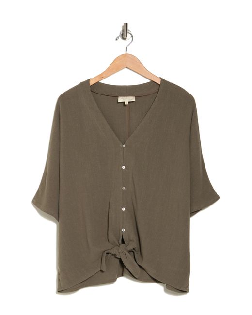 MELLODAY Brown Tie Front Button-up Top