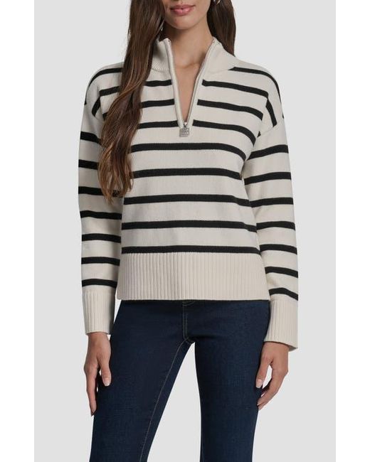 DKNY Gray Stripe Quarter Zip Sweater