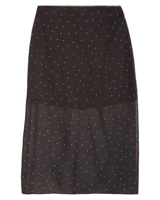 Vince Black Polka Dot Sheer Stretch Silk Midi Skirt
