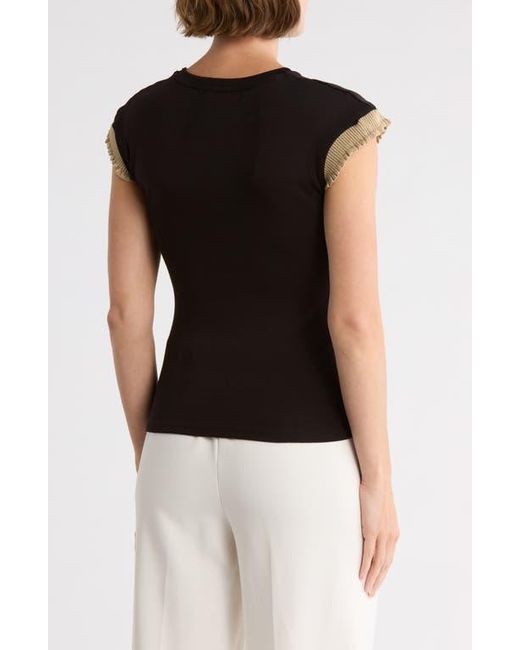 Muse Black Ruffle Ribbed Cap Sleeve Top