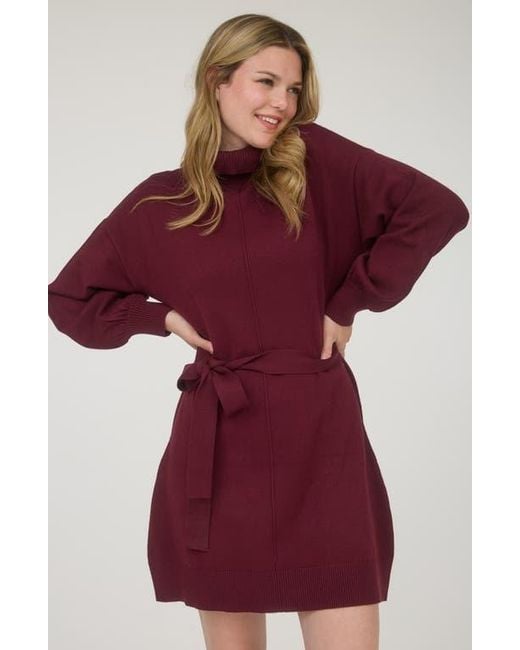 AUGUST SKY Red Long Sleeve Turtleneck Sweater Minidress
