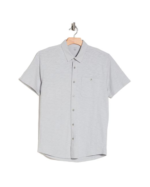 14th & Union Gray Short Sleeve Slubbed Knit Button-up Shirt for men