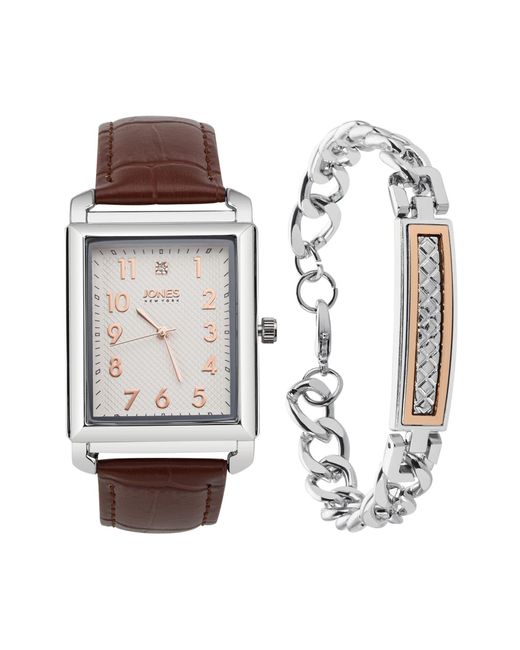 Jones New York White Diamond Accent Three-hand Quartz Watch & Id Bracelet Set for men