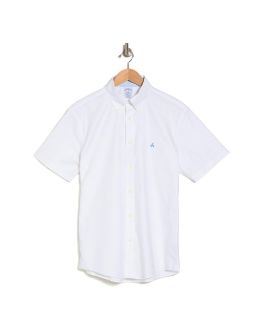 Brooks Brothers White Regular Fit Oxford Stretch Short Sleeve Shirt for men