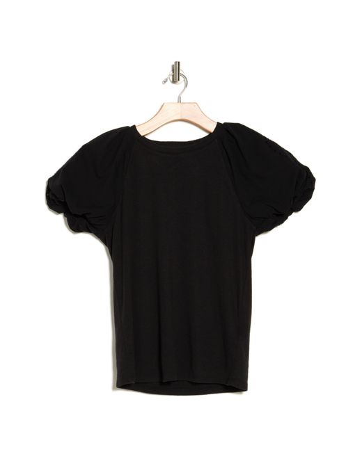 7 For All Mankind Black Puff Sleeve Mixed Media Top