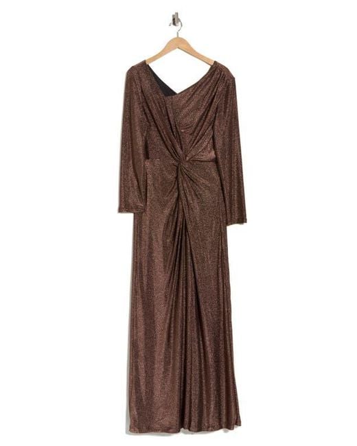 DKNY Brown Knotted Front Long Sleeve Gown