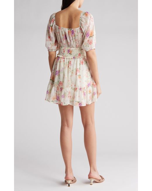 ROW A Multicolor Floral Elbow Sleeve Fit & Flare Minidress