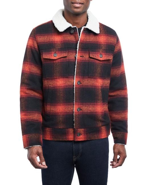Lucky Brand Thanos Wool Buffalo Plaid Faux Shearling Jacket in Red for ...