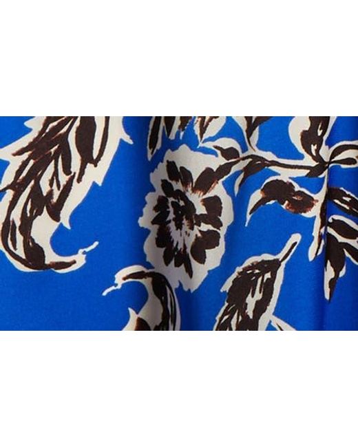 MELLODAY Blue Floral Print Ruched Handkerchief Hem Dress