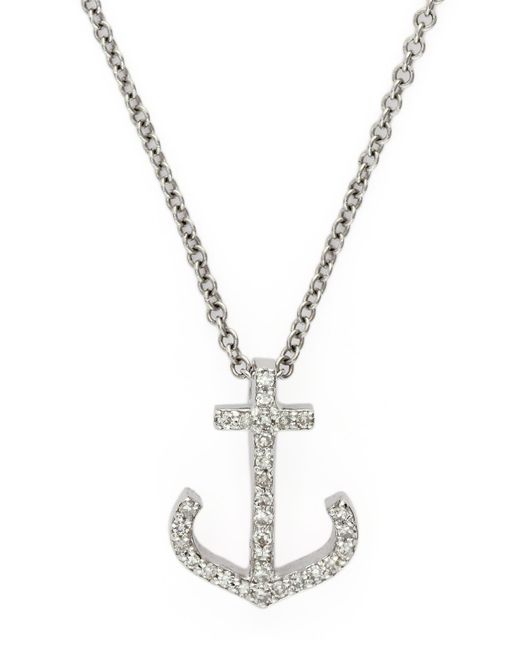 Effy 14k White Gold Pave Diamond Anchor Pendant Necklace