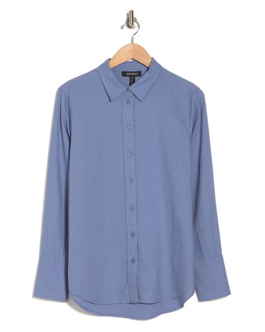 Ellen Tracy Blue Linen Blend Button-up Shirt