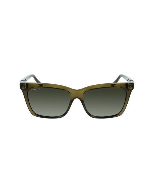 Ferragamo Green Gancini 54Mm Rectangular Sunglasses