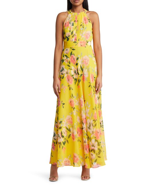 Eliza J Yellow Floral Halter Maxi Dress