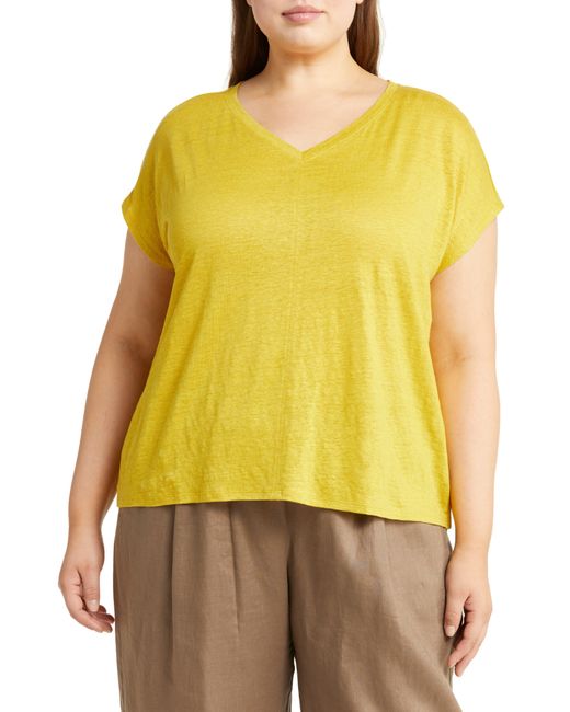 Eileen Fisher Yellow V-neck Organic Linen T-shirt