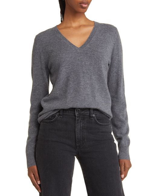 Nordstrom Gray Cashmere V-neck Sweater