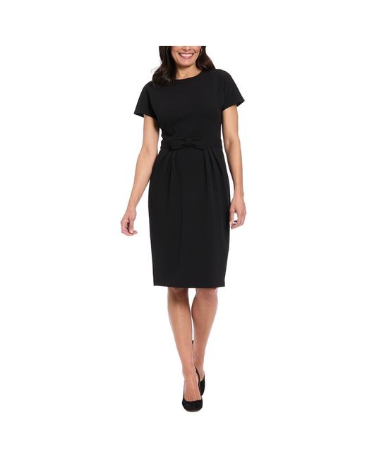 London Times Black Bow Waist Sheath Dress