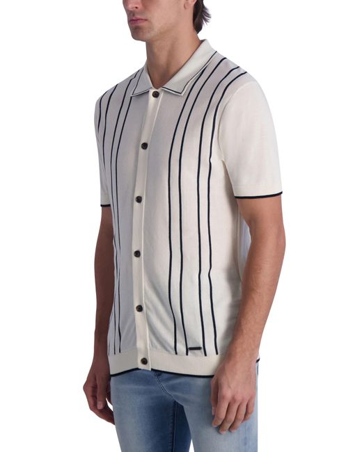 Karl Lagerfeld White Striped Short Sleeve Knit Shirt for men