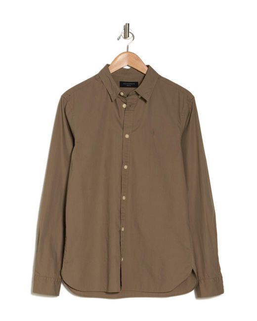 AllSaints Riviera Long Sleeve Shirt in Brown for Men | Lyst