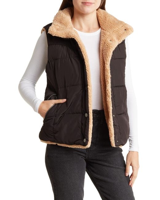 Lucky Brand Black Reversible Faux Shearling Vest