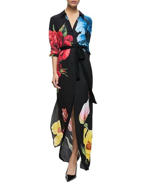 billie eilish in black dress ALICE + OLIVIA Indigo and Black Printed Silk Sleeveless Tank Dress  The  Untitled Boutique