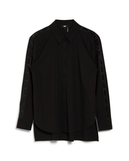 DKNY Black Logo Trim High-low Button-up Shirt